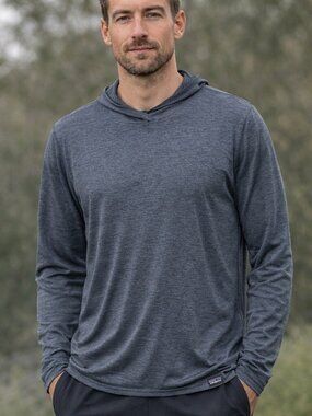 Patagonia Capilene Cool Daily Hoody Mens Large Blue Heathered Sun Shirt UPF 50+